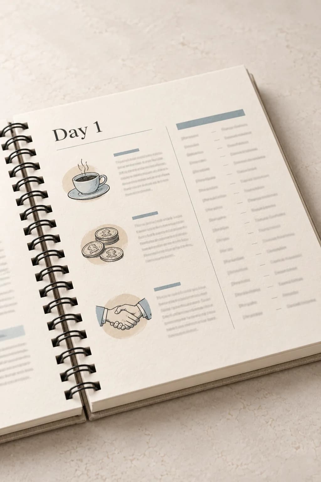 A Roadbook page close up: local tips with small line drawings and a two-column phrase list.