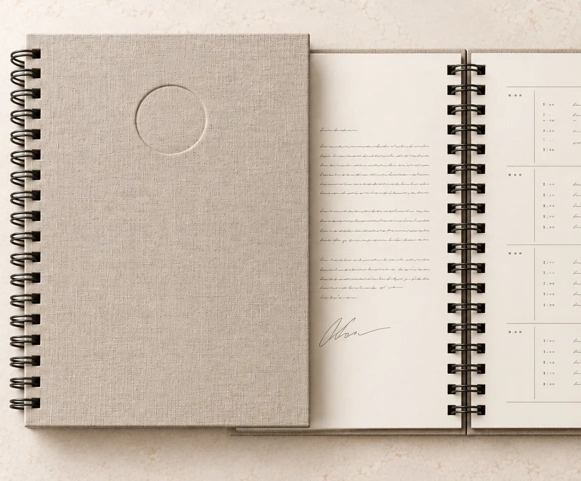 A large Roadbook cover beside a copy open at its welcome letter and itinerary.