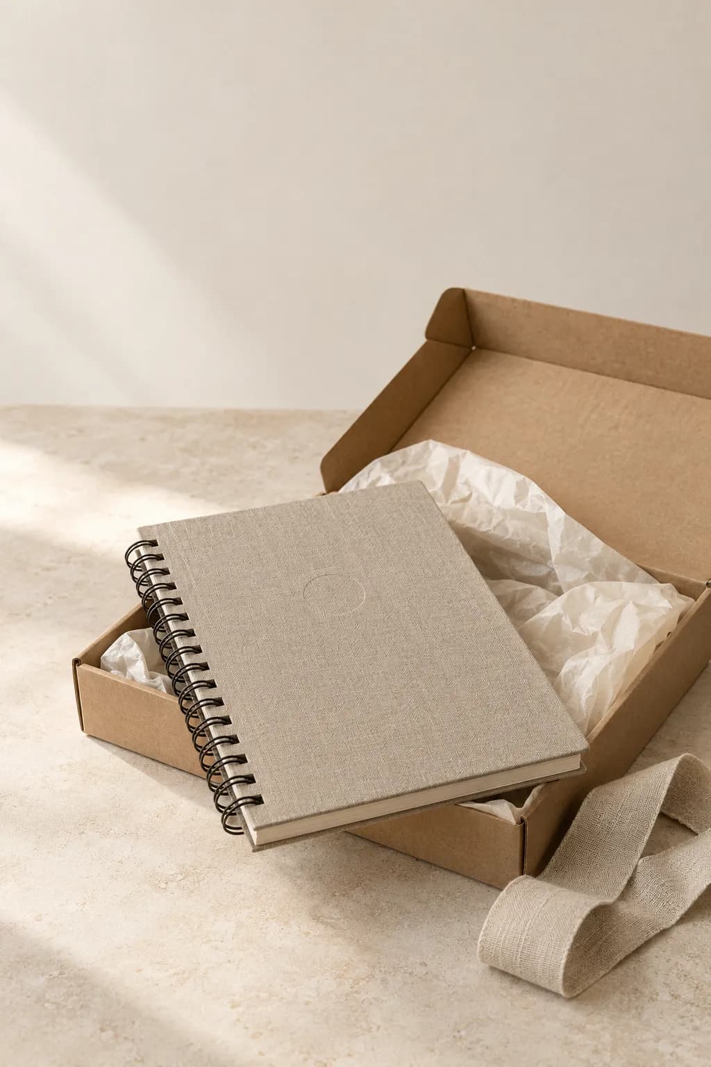 A Roadbook resting in an open mailer box lined with tissue paper.